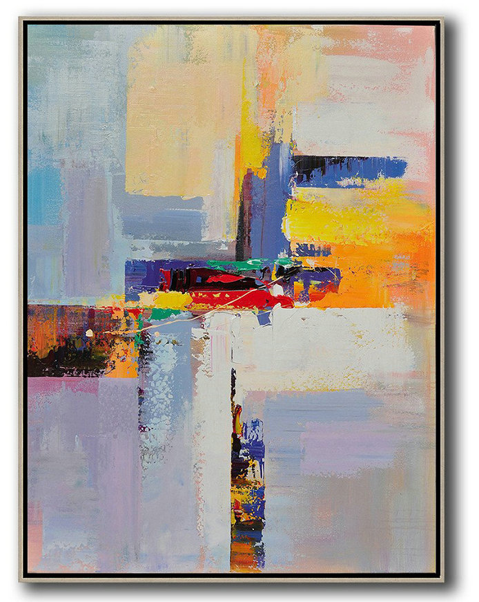 Original Artwork Extra Large Abstract Painting,Vertical Palette Knife Contemporary Art,Hand Painted Acrylic Painting,Yellow,White,Red,Purple.etc